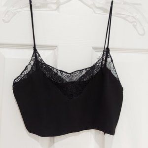 Zara Eyelash Lace Black Crop Tank Top